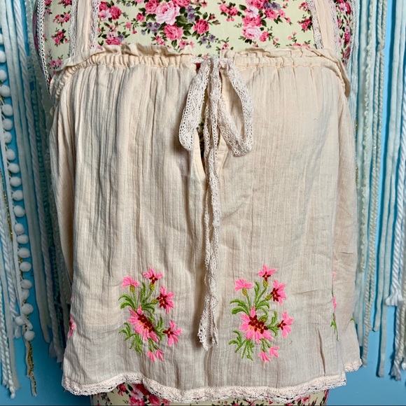 Free People Strappy Embroidered Babydoll Tank M - Picture 3 of 7
